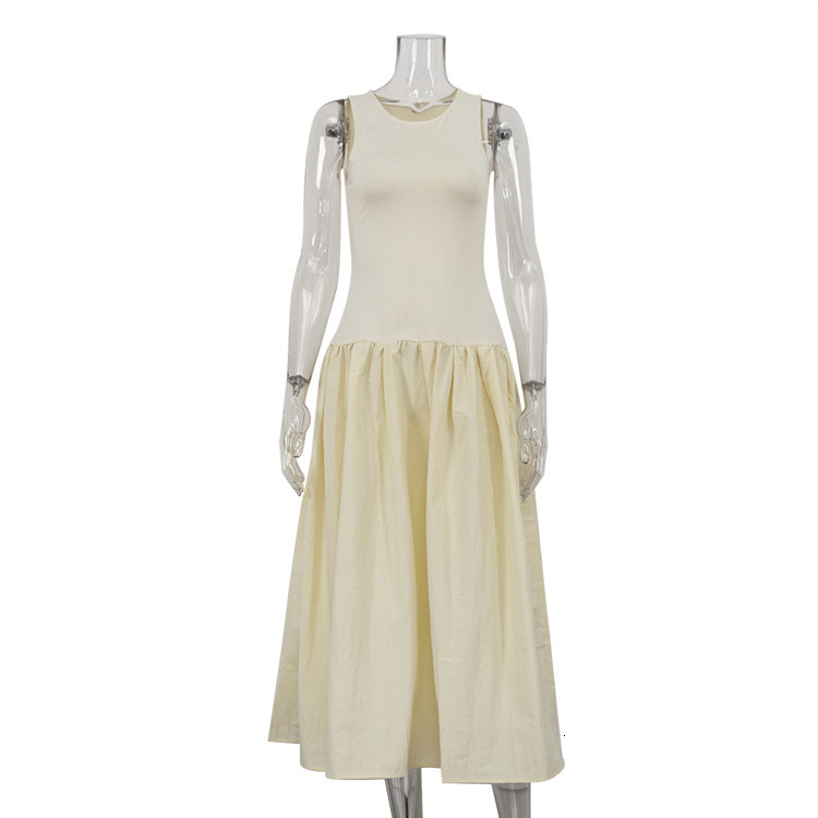 New4 Summer New French Sleeveless Vest Dress With A High-End Feel, Slimming And Pleated Patchwork Casual Long Skirt