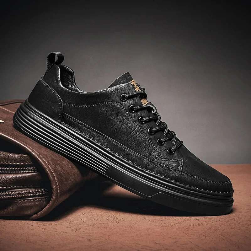 New Brand Men's Casual Leather Male Sneakers Comfortable Flat High End Fashion Lace Up Shoes For Men Tenis Mascuo