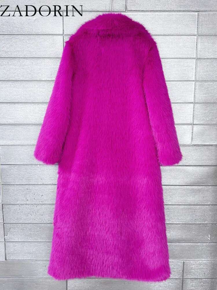 ZADORIN 130Cm Super Long Fluffy Coat Winter Lapel Thicken White Faux Fur Coats Jacket For Women Outerwears