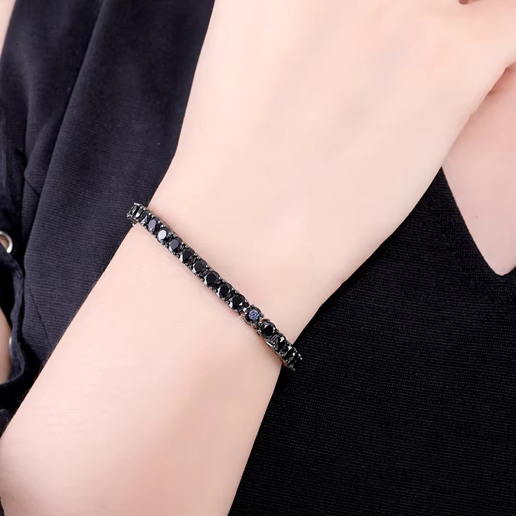 Black Gun Plated Sier Iced Out baguette Cubic Zirconia Cz Tennis Bracelet