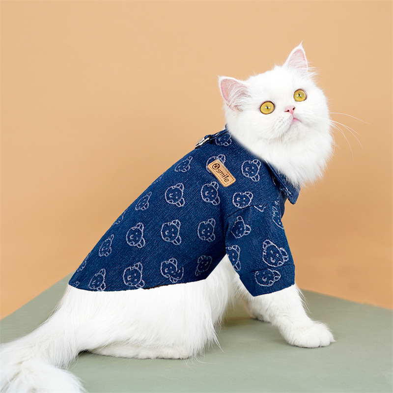 Dog Jean Jacket, Blue Denim Lapel Vest Coat T-Shirt Costume Fashionable and Handsome Girl Boy kitten Dogs Puppy Clothes for Small Medium Dogs Cats 3XL