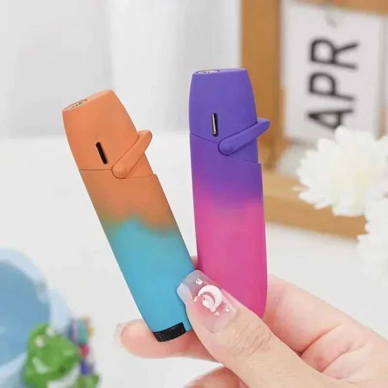 Metal Gradient Inflatable Rocker Lighter Windproof Pink Flame Butane Gas Outdoor Lighter High Beauty Gift for Men and WomenT250301