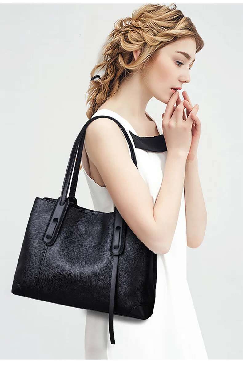 2024 Winter Spring Lichee Genuine Leather Women Shoulder Handbag Large Capacity Soft Cowhide Pacthwork Female Tote Bag