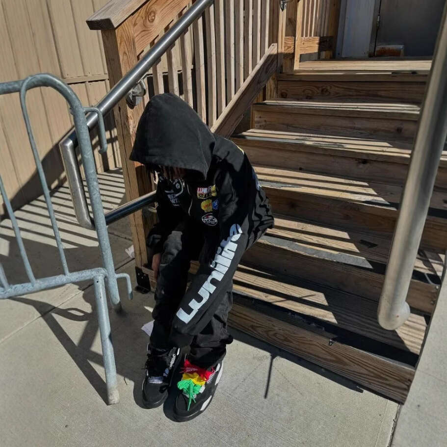 Fashion High Street unisex hooded cardigan sweatshirt, trendy printed letter top gift for man