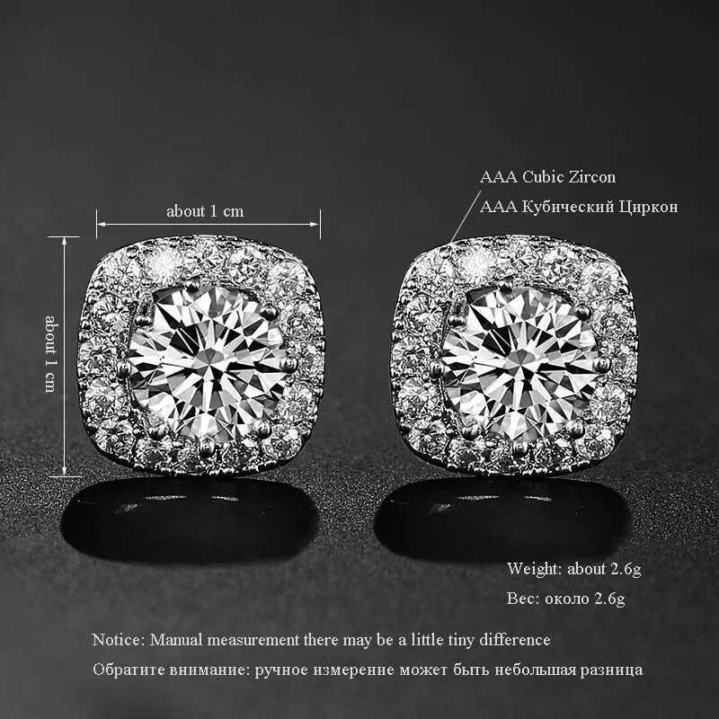 TrendMen Hiphop Rock Square Cubic Copper Zirconia Stud Earrings For Men Boy Sier Color Metal Crystal Earring Party Ear Jewelry