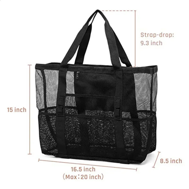 Big Size Beach Bag For Toys Waterproof Underwear Pocket Tote 8 Pockets Summer Large Towels Mesh Durable 250305