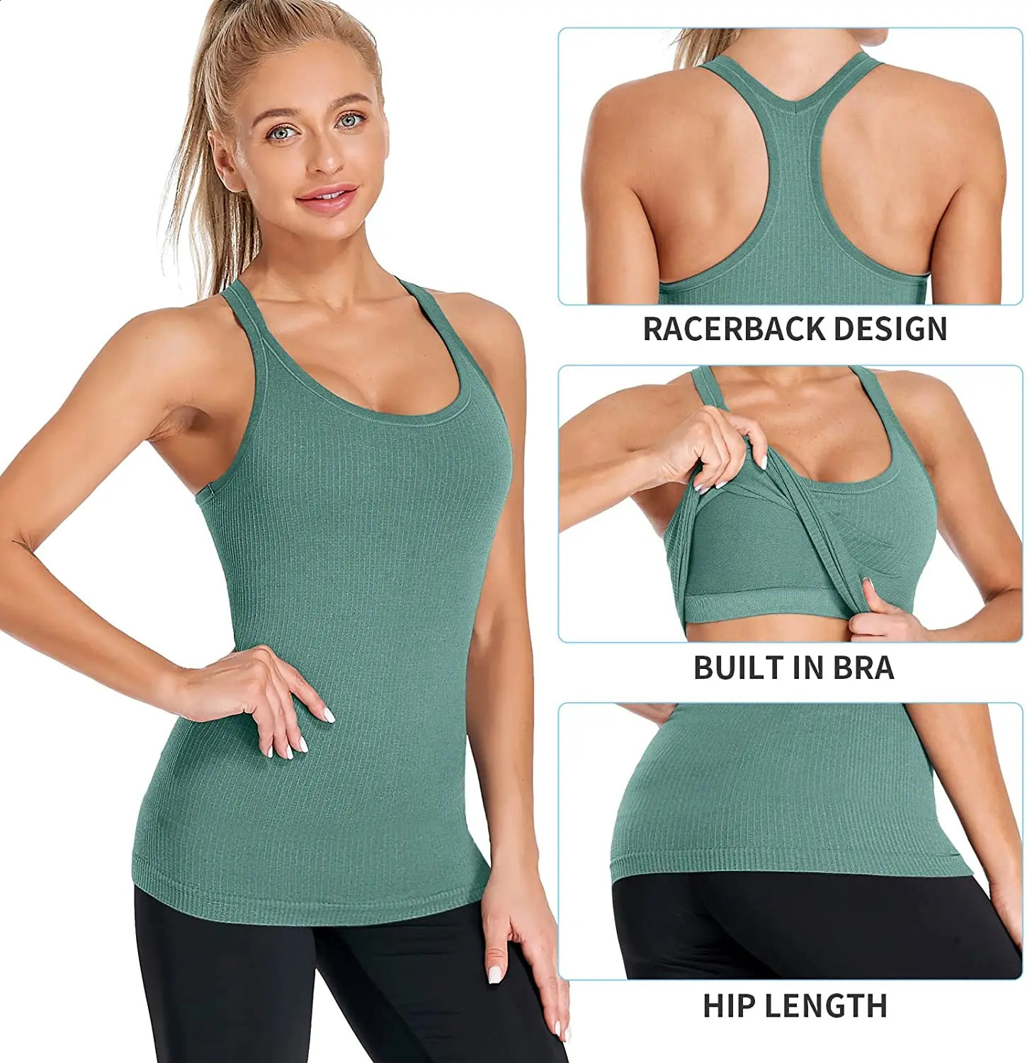 Attraco Women Camisole Racerback U-Neck Basic Breathable Sportswear Solid Soft Build-in Shelf Bra Running Tank Tops 250226