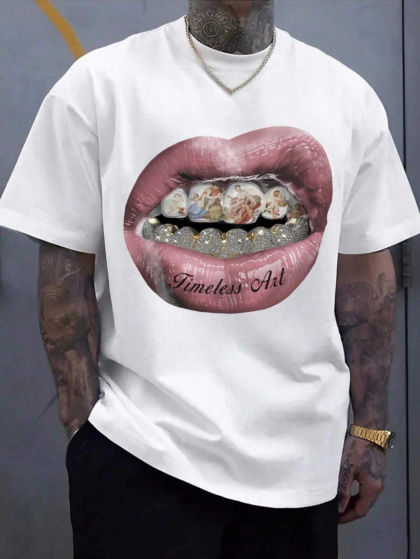 Big Mouth Women Men Unisex Cotton T-shirt Luxury Brand Fashion Big Size Top Casual Short Sleeve Hip Hop Classic Print Tee 4XLT250307