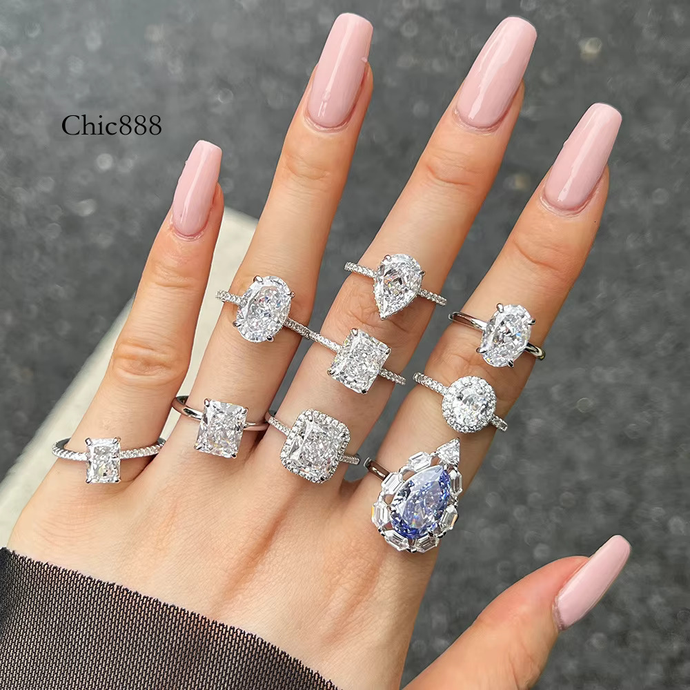 Authentic Sterg Ring for Ladies Four Claw 8A Zircon Rhodium Plated Dainty Sier Jewelry Wholesale