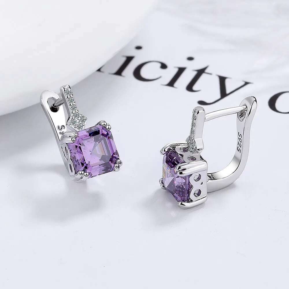 Color Square Zircon Earrings for Women Girl Simple Korean Fashion Sier Needle Ear Buckles Earring Trendy Jewelry