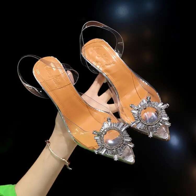 Women Pumps Sandals Transparent PVC High Heels Sexy Pointed Toe Slip-on Wedding Party Brand Fashion Shoes for Lady