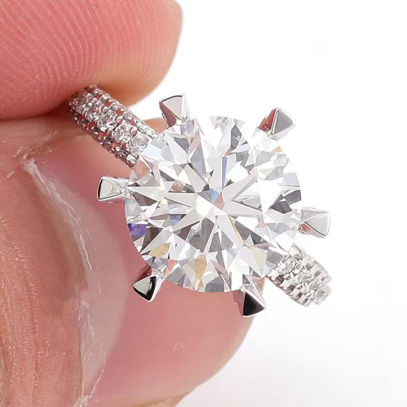 Gift Luxury Wedding Rings Big Size Main Stone French Pave Three Rows Diamonds Band14Kwhite gold Moissanite Diamond Ring Women