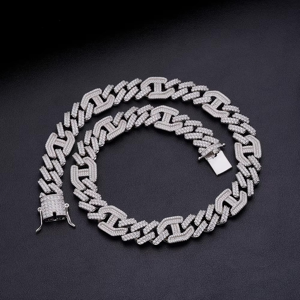 Popular Classic Hip Hop Jewelry 14.5mm Iec Out VVS Moissanite 925 Sterling Silver Miami Cuban Link Necklace for Men