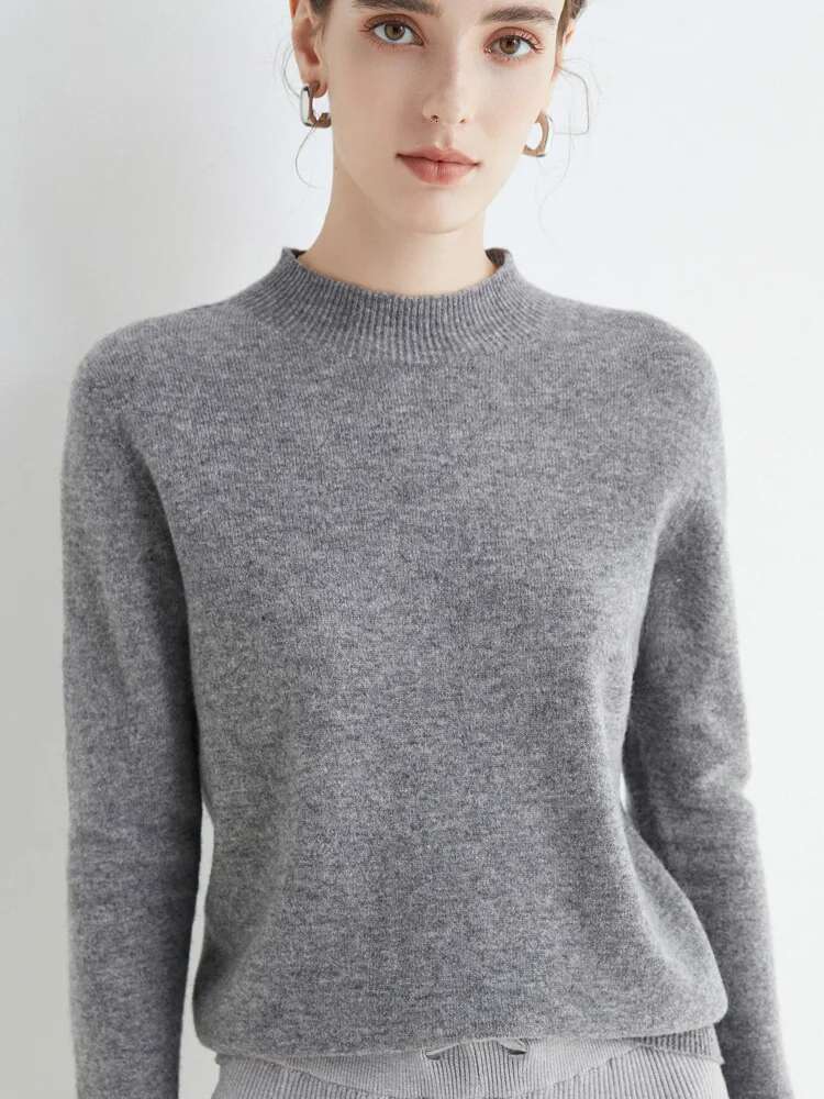 2025 Autumn Winter Solid Mock-neck Pullover Sweater For Women Casual Knitwear Female Clothing Basic Soft Tops