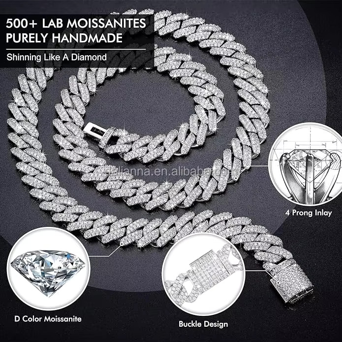 Pass Tester Pure Sier Men's Hip Hop Iced Moissanite Necklace Miami Cuban Chain
