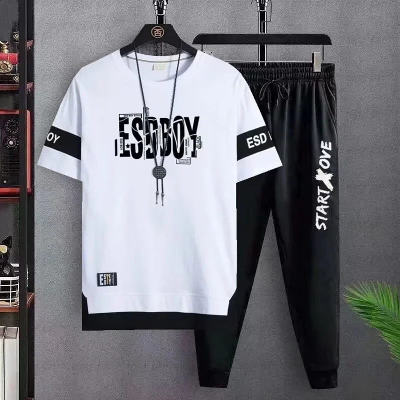 Mens Summer set -selling T-shirt Pants Set Casual Fitness Jogger Pants Summer Gym T Shirt Hip Hop Fashion Mens Tracksuits 250228