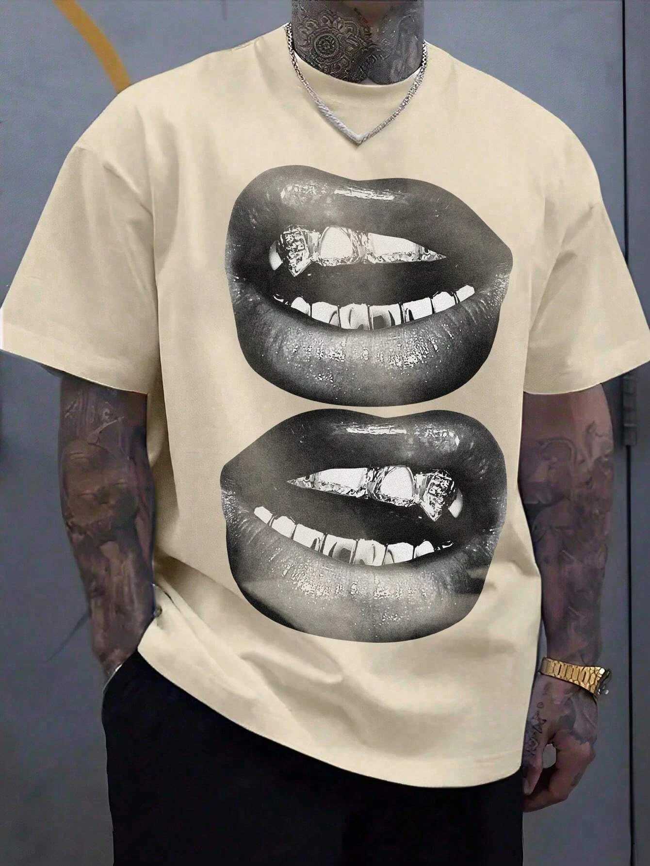 Big Mouth Women Men Unisex Cotton T-shirt Luxury Brand Fashion Big Size Top Casual Short Sleeve Hip Hop Classic Print Tee 4XLT250307