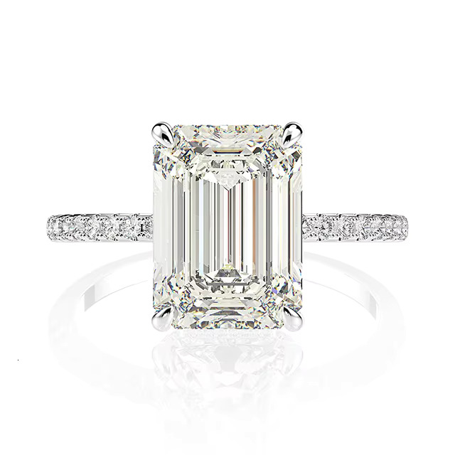 925 Sterling Silver Jewelry 18k White Gold Plated Fancy Emerald Cut baguette CZ Diamond Wedding Ring