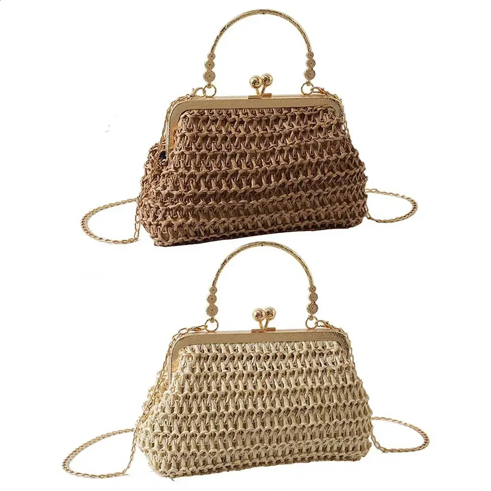 Chain Handwoven Handbags Summer Female Clutch Bag Simple Texture Dinner Party Handmade Casual Elegant Fashion Handheld Purse 250227Z