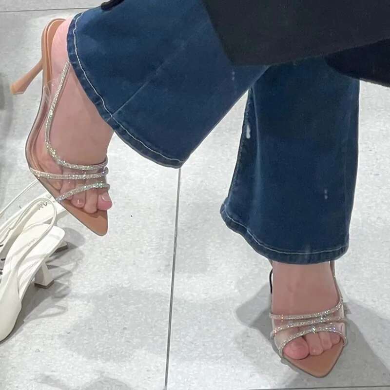 High Thin Heel Heels Women's 2025 Summer New Fairy Style Sexy Shallow Mouth Back Hollow Pointed Water Dia Open Toe Sandals