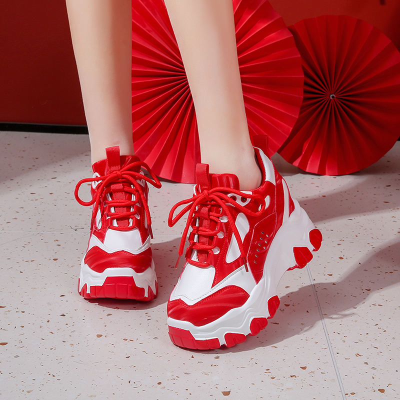 7CM New Women High Top Sneakers Height Increasing Platform Casual Dad Shoes Spring Thick Sole Breathable Sport Shoes Woman Fashion Casual Shoes Platfo