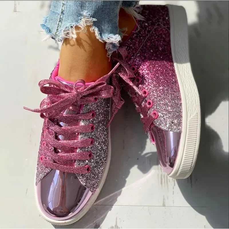 Womes Sneakers Bling Golden Shoes Casual Female Breathable Lace Up Outdoor Sport Tennis Women Vulcanize Shoes Womens ShoesXJ250301