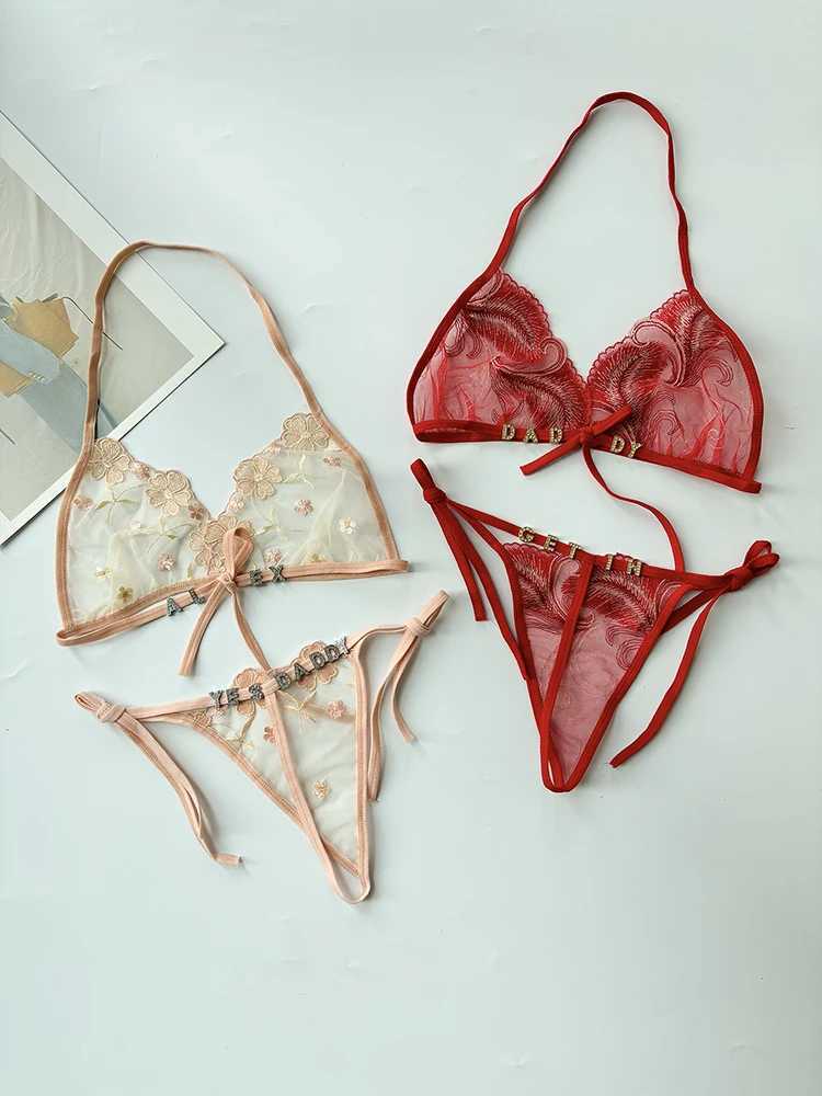 Personality Custom Name Crystal Letter Womens lingerie Set Lace Underwear+Panties G-String Bra Set Sexy Body Jewelry Wife GiftXJ250301