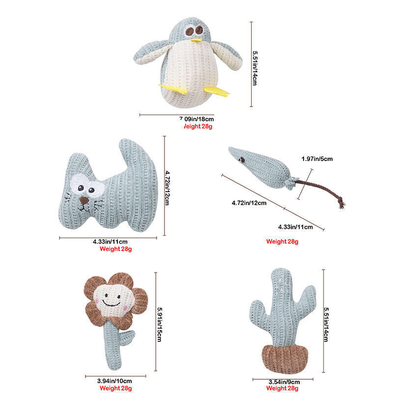 DHpet Assorted Catnip - Infused Plush Cat Toys - Penguin, Cat, Cactus & More, Soft & Bite - Resistant