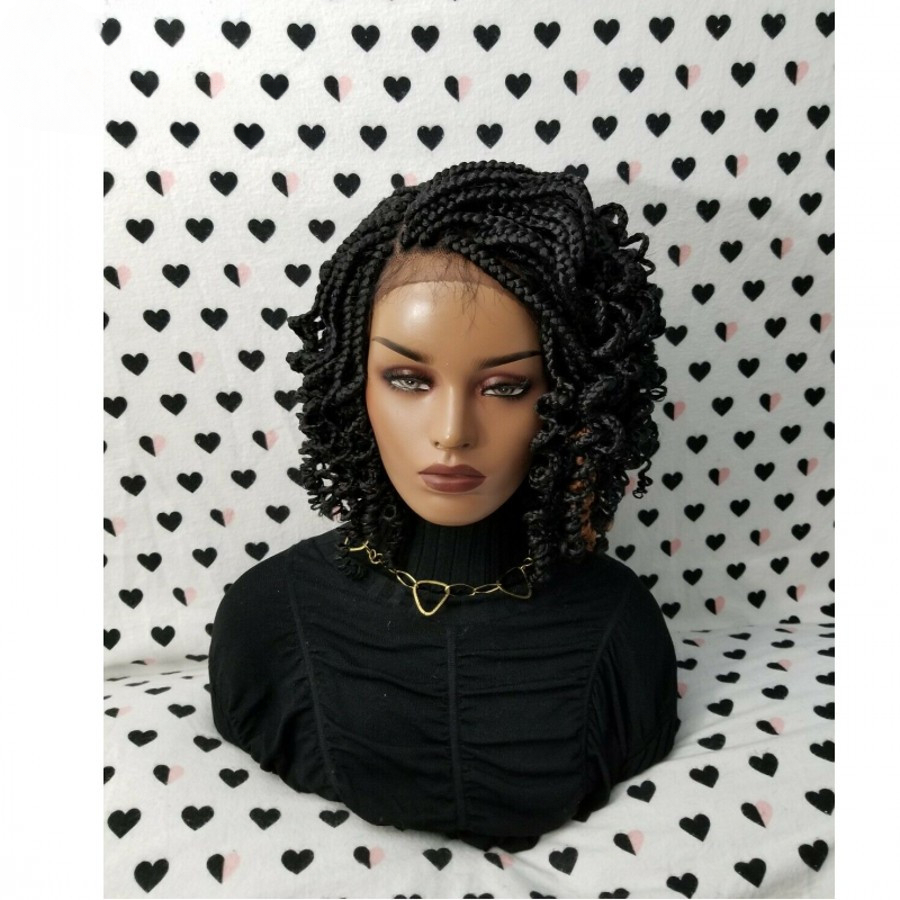 Brazilian 13X6 HD Lace Front Short Boho Box Braided Wigs Curly Tips 14 inch Bohemian Knotless Braid Wig for Black Women Synthetic Braided Wigs with Ba