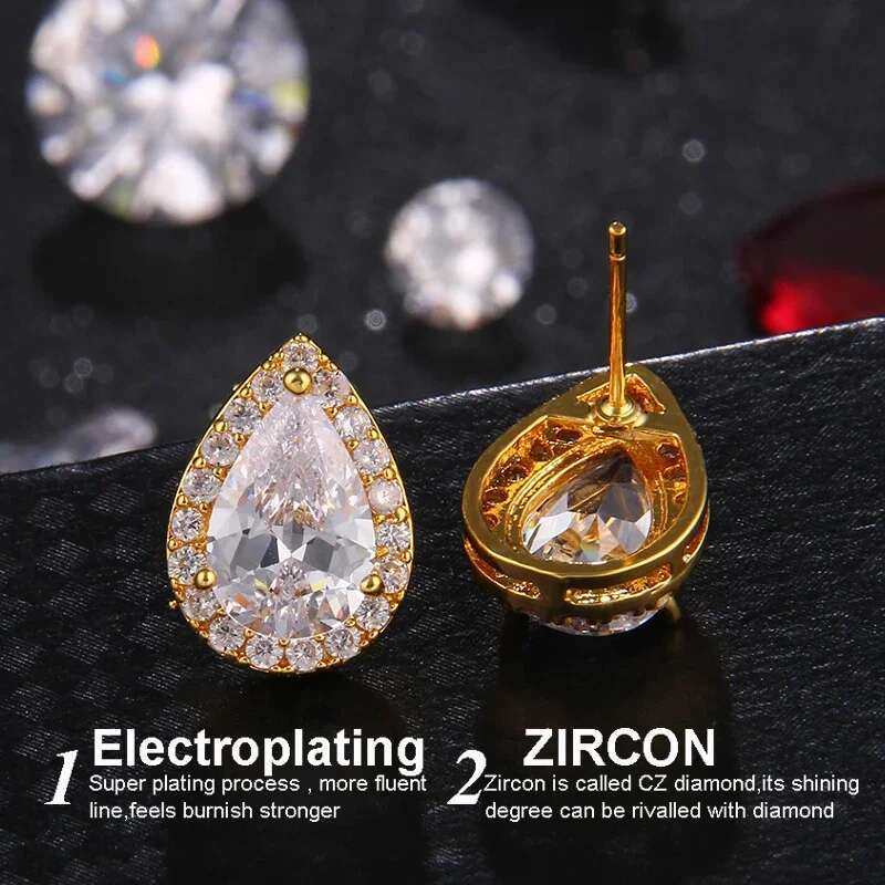 Fashion Sliver Color Pear Cubic Zirconia Stud Earrings Women Crystal Earings Party Water Drop Studs Ear For Girl