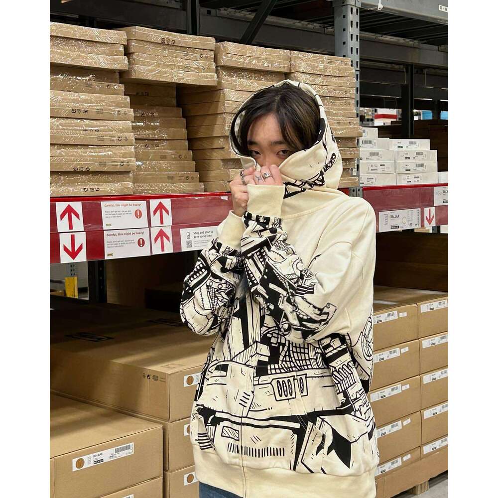 New printed Y2K Harajuku cardigan zipper hooded sweatshirt