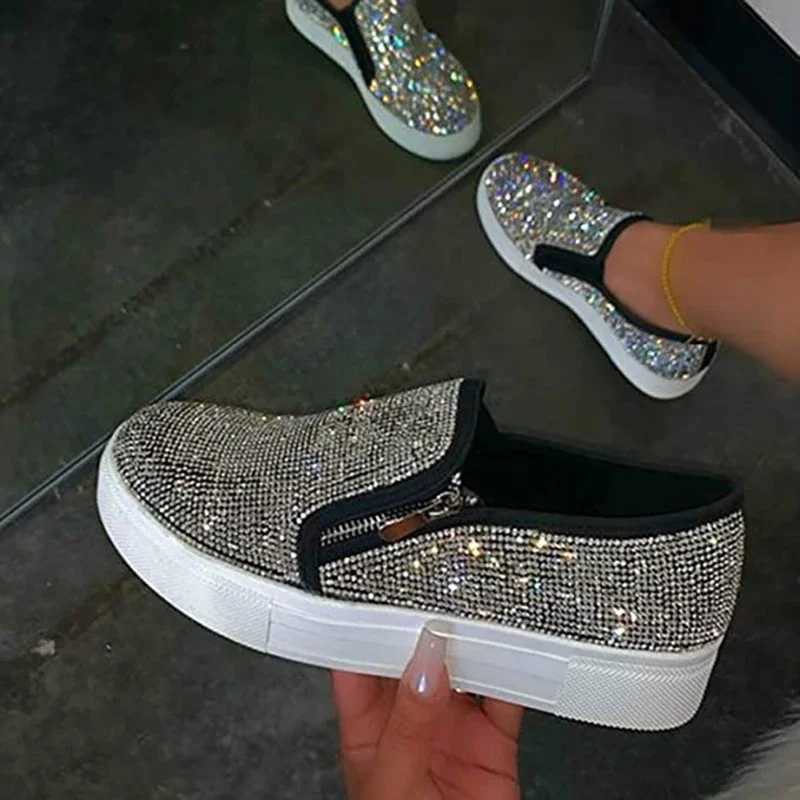 2022 New Fi Loafers Shiny Rhine Zipper Shoes Womens Outdoor Casual Shoes Womens Thick Sole Vulcanized ShoesXJ250301