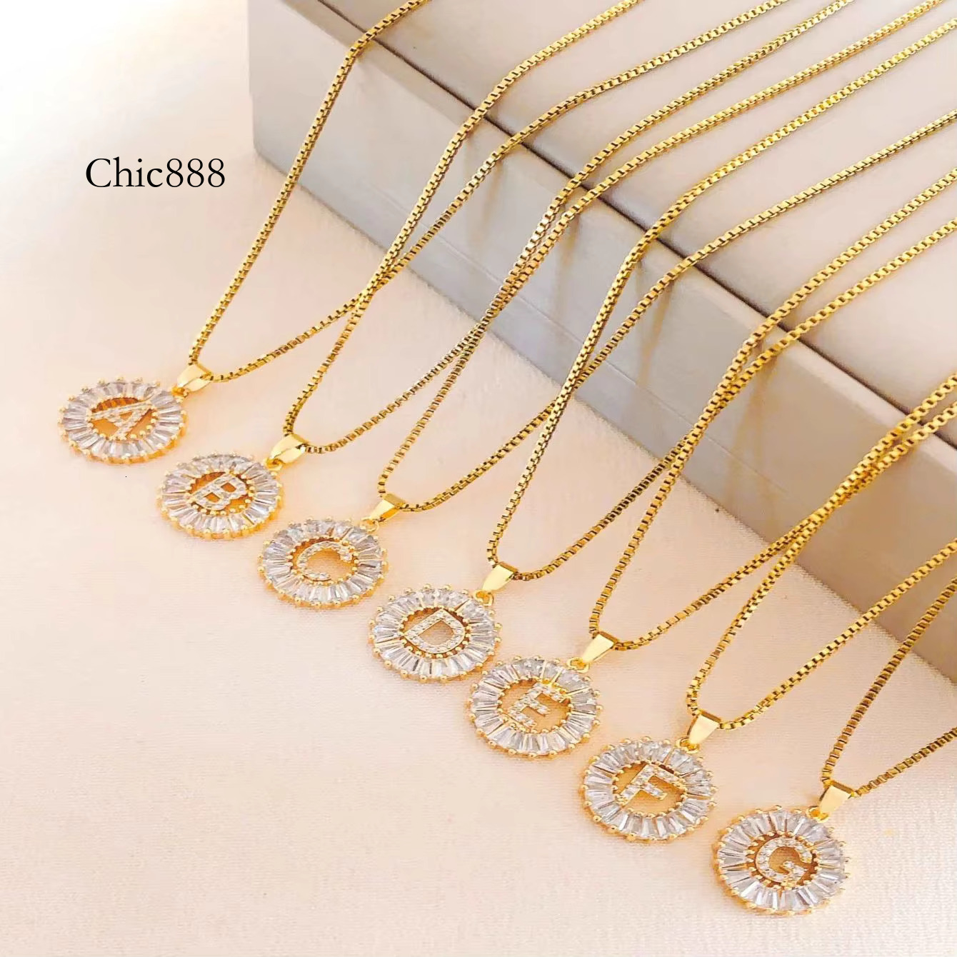 Jeutelis Women's Fashion Pendant with Zircon Stainless Steel English Box Chain Stylish Letter Necklace