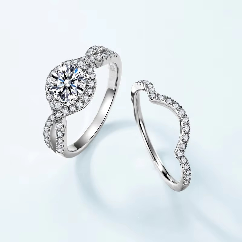Classic Round Cut Vvs1 Moissanite Dia S Sterg Sier Ring Engagement Women Jewelry Wedding Party Anniversary Gift