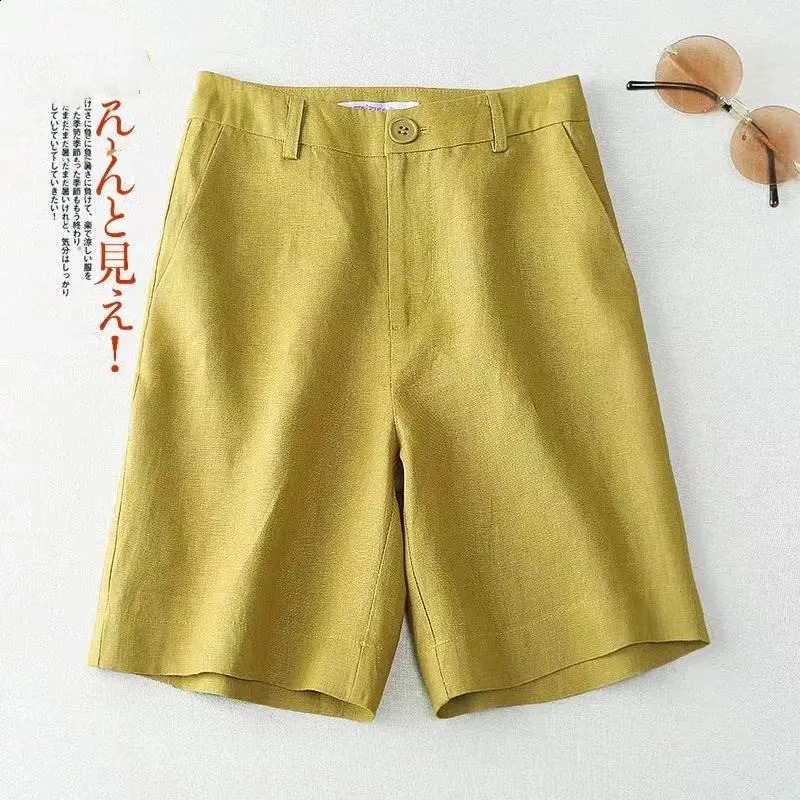 Womens shorts harajuku summer Cotton linen tall waist wide leg pants solid color Ladies trousers drop XMM3311 250224