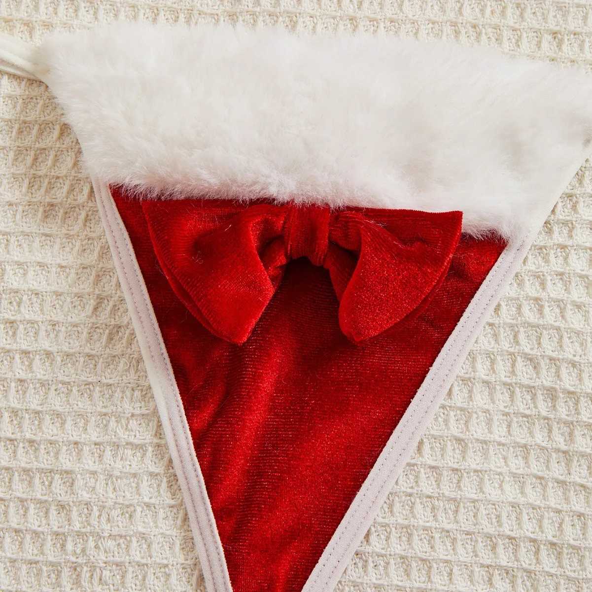 2025 Christmas Sexy Lingerie Red Velvet Bowknot Bras and Briefs Suit Women Underwear Sets Adult Sexy New Year CostumeXJ250301