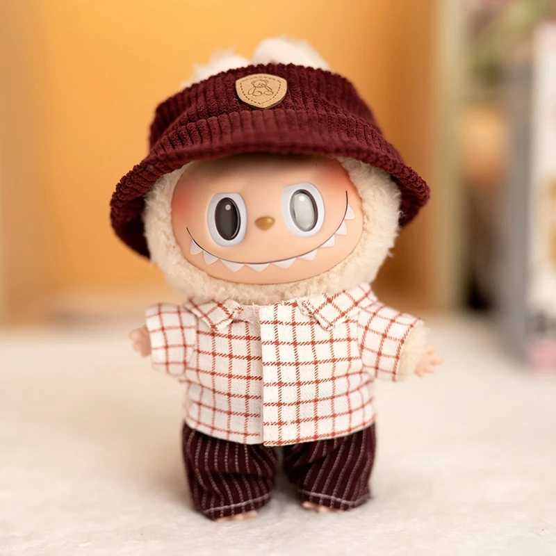 Hot Labubu doll clothing fashion clothing hat plain weave shirt vertical striped shorts for 17cm doll clothing doll accessories gifts W250301