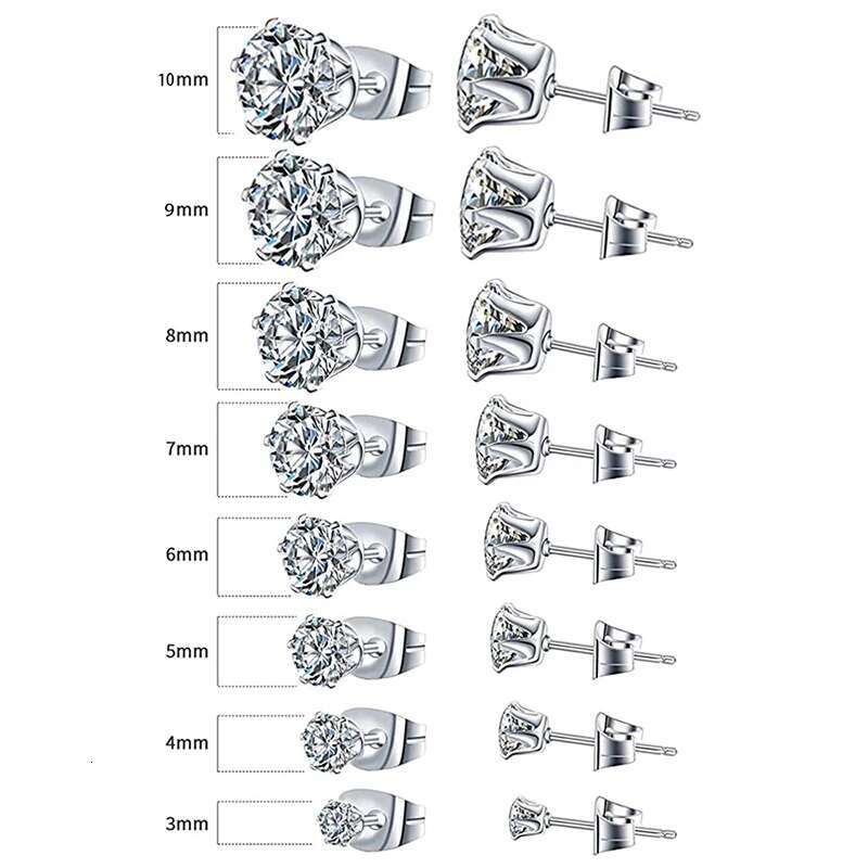 Huitan Minimalist Crystal Cubic Zirconia Stud for Women/Men 6 Claws Design Fashion Earrings Sier Color Hot Jewelry