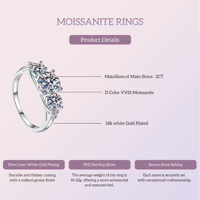Environmental Friendly Gra 8mm Moissanite Diamond Jewelry Bling 925 Sterling Silver Round for Women Moissanite Ring