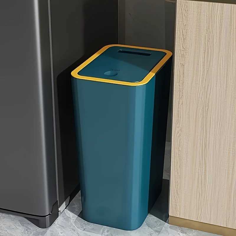 10L Smart Trash Can With One Button Up Lid High Looking Anti Odor Lidded High End Slit Paper Basket For The Toilets Y250301