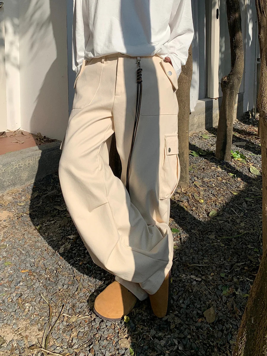 Korean Style Mens Y2k Traksuits Brown Wide Leg Baggy Cargo Pants Japan Tech Wear Trousers Sweatpants Straight Track Pants 250225