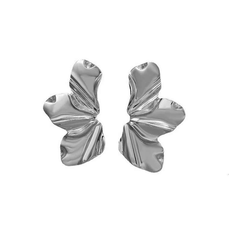 Stainless Steel Chic Half wer Stud Minimalist Irregular Petal for Women 2024 New Gold Color Earrings Party Jewelry