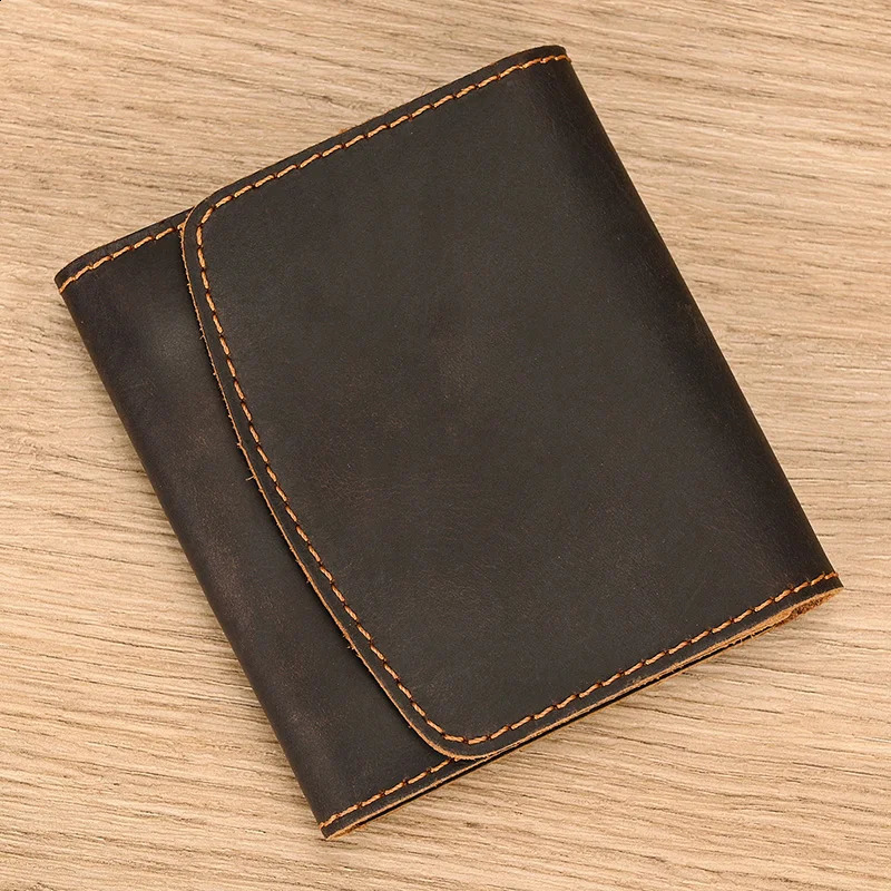 Vintage Coin Purse Short Wallet Crazy Horse Leather Short Purse Retro Fashion Mini Purse Cowskin Men Wallets Drop 250228