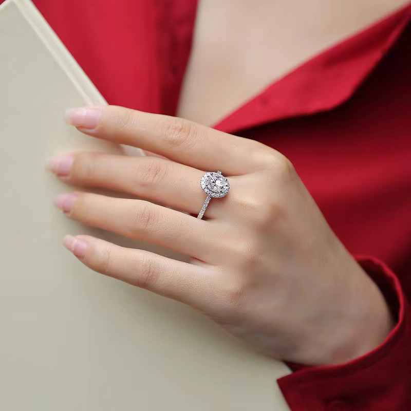 Customized 1CT S925 Sterling Silver Mossanite Jewelry Ring for Women Fixed Size Plated 18K Platinum Wedding Ring Luxury Jewelry
