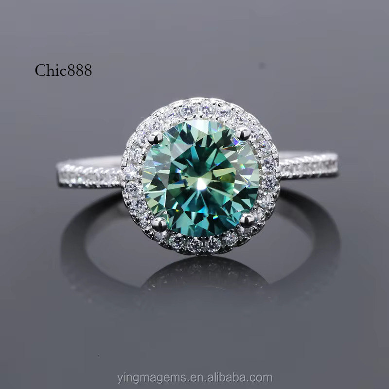 Fashion Engagement Wedding Colored Dia Jewelry Sier Blue Moissanite Ring for Women