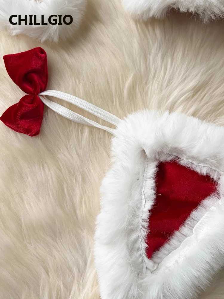 CHILLGIO Women Sexy Christmas Velour Bra Brief Suits Fashion Intimate Lingerie 5 Piece Erotic Bras Thongs Outfits Underwear SetsXJ250301