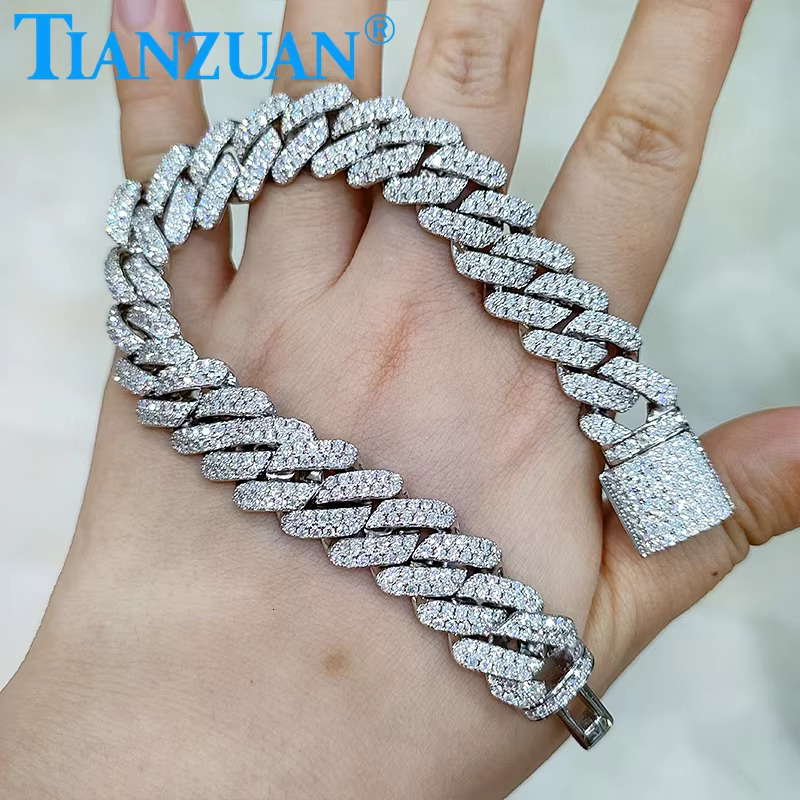 Bracelet 8-20mm sier two row Cuban chilled hip-hop white pyroxene chain jewelry men's and women's gifts