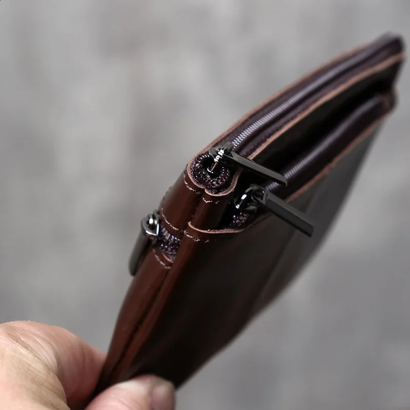 Handmade Genuine Leather Small Wallet Business Card Bag Top Layer Cowhide Simple Zipper Drivers License Bag Bus Card Bag 250228