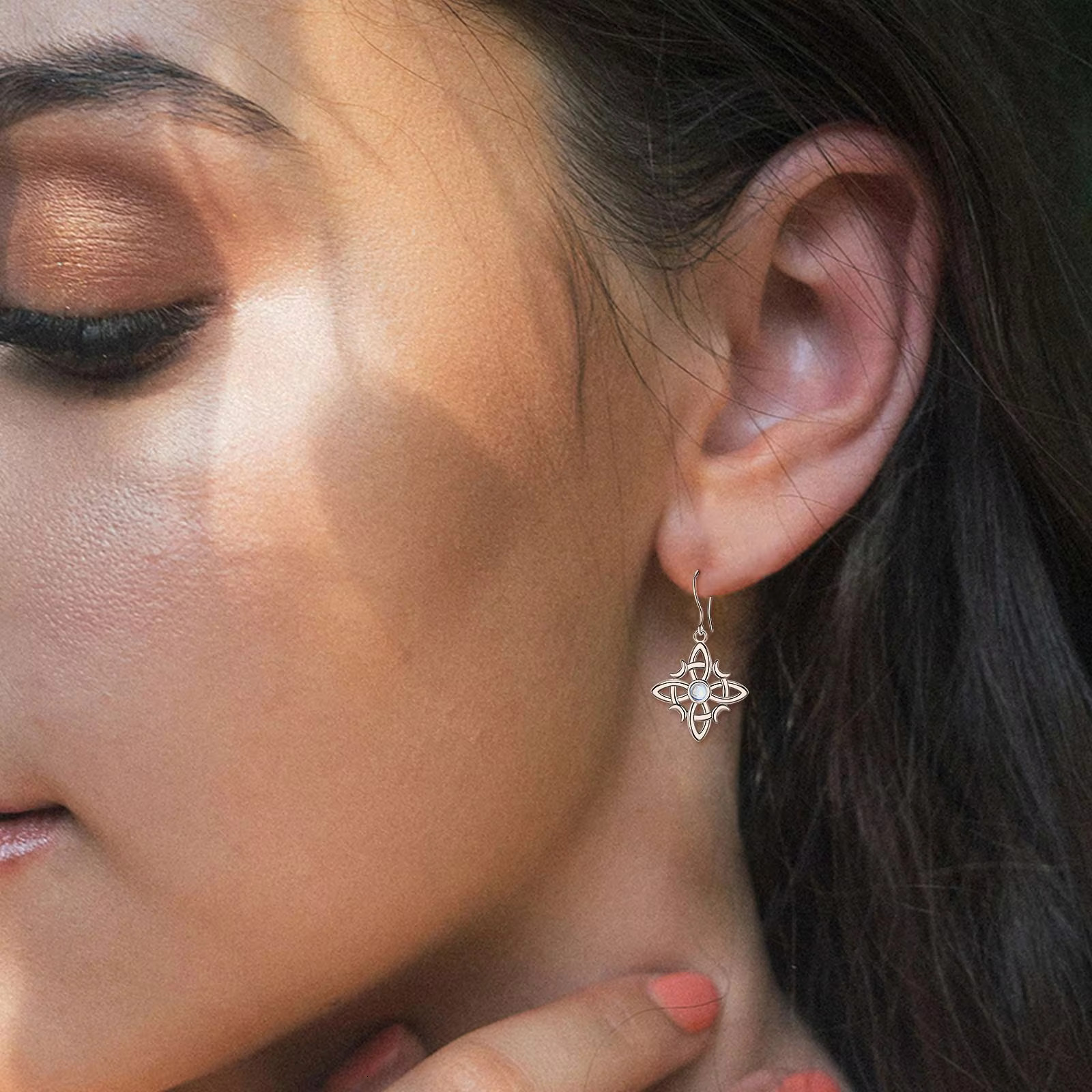 Merryshine Unique Sterg Sier Mother of Pearl Nudo De Bruja Plata Moonstone Witch Witches Knot Earrings for Women