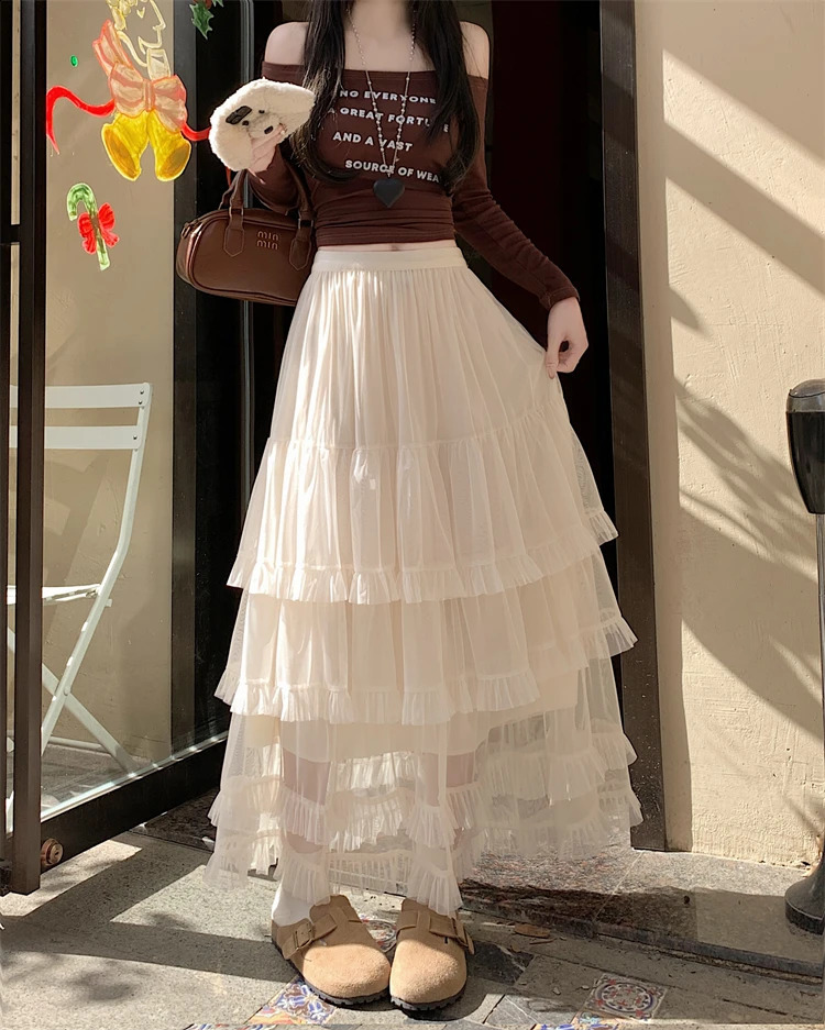 High Quality Wedding Mesh Skirt Women 2025 Summer French Romantic High Waist Long Skirt Female Elegant Streetwear Holiday Faldas 250224